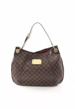 Pre-loved LOUIS VUITTON Galleria PM Black chessboard single Shoulder Bag PVC Genuine Leather Brown Special order