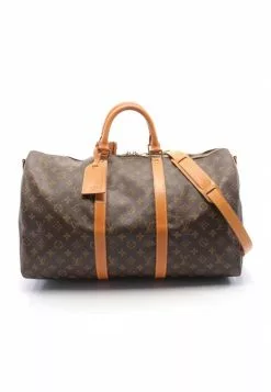 Pre-loved LOUIS VUITTON Keepall Bandouliere50 Classic Monogram luggage PVC Genuine Leather Brown 2 Way Style