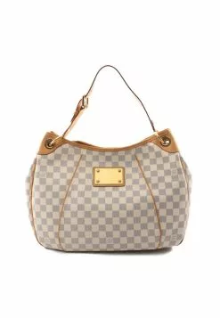 Pre-loved LOUIS VUITTON Galleria PM white checkered single Shoulder Bag PVC Genuine Leather white