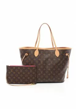 Pre-loved LOUIS VUITTON Neverfull MM Classic Monogram Pivot peony red Shoulder Bag Tote Bag PVC Genuine Leather Brown