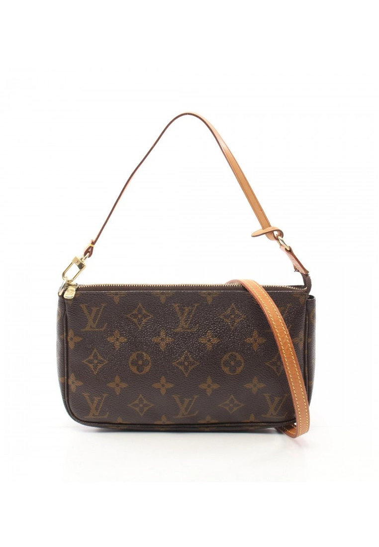 Pre-loved LOUIS VUITTON Pochette Accessoires Classic Monogram Handbag PVC Genuine Leather Brown 2 Way Style With Extra Bag Strap 3 Pre-loved LOUIS VUITTON Pochette Accessoires Classic Monogram Handbag PVC Genuine Leather Brown 2 Way Style With Extra Bag Strap