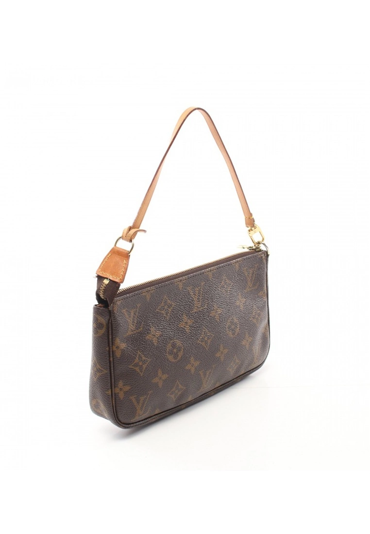 Pre-loved LOUIS VUITTON Pochette Accessoires Classic Monogram Handbag PVC Genuine Leather Brown 2 Way Style With Extra Bag Strap 4 Pre-loved LOUIS VUITTON Pochette Accessoires Classic Monogram Handbag PVC Genuine Leather Brown 2 Way Style With Extra Bag Strap - Image 2