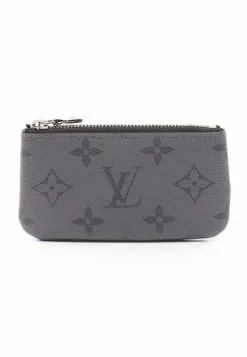 Pre-loved LOUIS VUITTON Pochette Cle Monogram Eclipse Reverse Coin Pouch PVC Black Grey With Key Ring