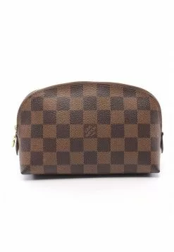 Pre-loved LOUIS VUITTON Pochette Cosmetic Pouch Black chessboard Cosmetic Pouch PVC Brown