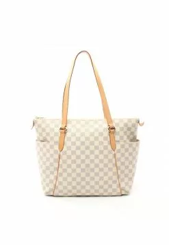 Pre-loved LOUIS VUITTON Totally MM white checkered Shoulder Bag Tote Bag PVC Genuine Leather white