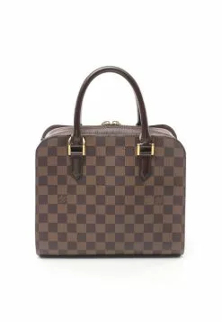 Pre-loved LOUIS VUITTON Triana Black chessboard Handbag PVC Genuine Leather Brown