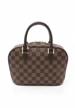 Pre-loved LOUIS VUITTON Saria Small Checkered Ebony clutch PVC Leatherwear Brown