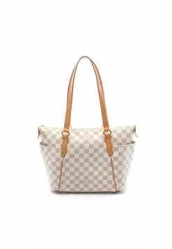 Pre-loved LOUIS VUITTON Totally PM white checkered Shoulder Bag Tote Bag PVC Genuine Leather white