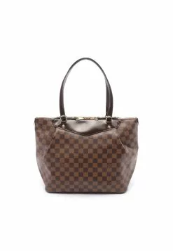 Pre-loved LOUIS VUITTON Westminster GM Black checkerboard grid Shoulder Bag Tote Bag PVC Genuine Leather Brown