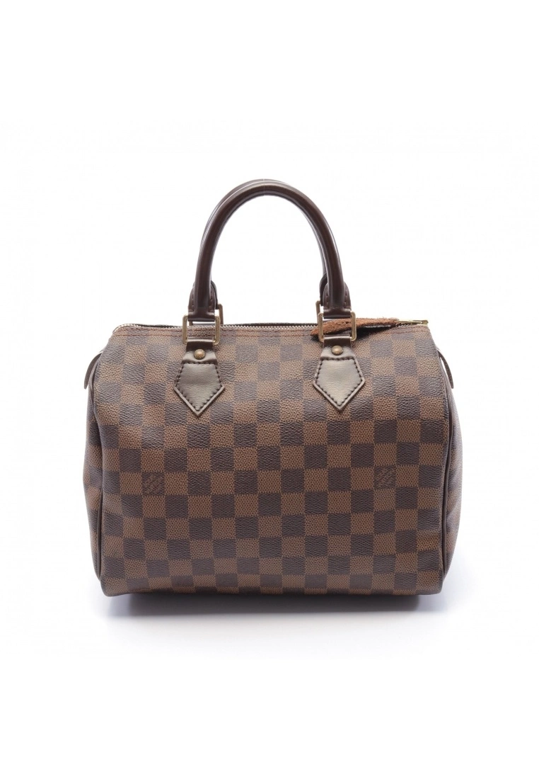 Pre-loved LOUIS VUITTON Speedy25 Black checkerboard grid Handbag PVC Genuine Leather Brown 3 Pre-loved LOUIS VUITTON Speedy25 Black checkerboard grid Handbag PVC Genuine Leather Brown