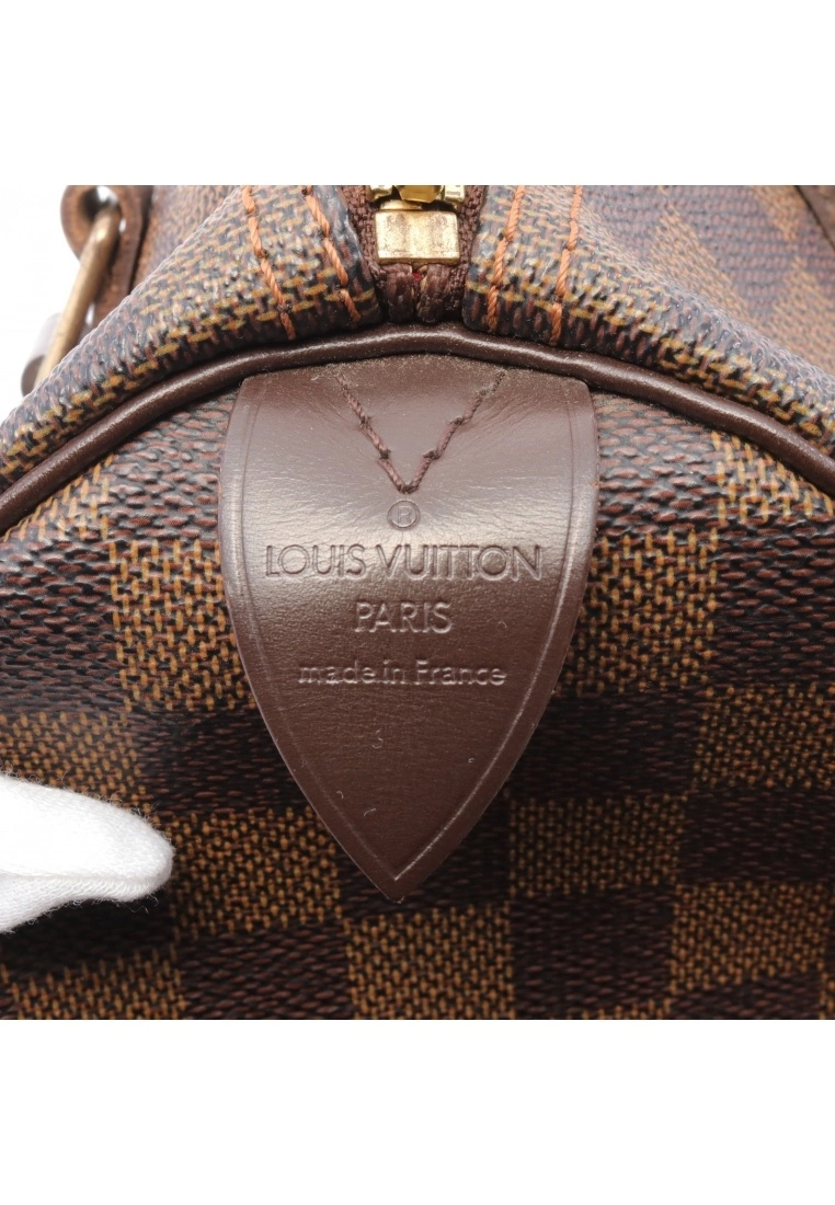 Pre-loved LOUIS VUITTON Speedy25 Black checkerboard grid Handbag PVC Genuine Leather Brown 6 Pre-loved LOUIS VUITTON Speedy25 Black checkerboard grid Handbag PVC Genuine Leather Brown - Image 4