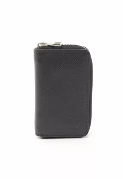 Pre-loved LOUIS VUITTON Fine grain dark grey Genuine Leather Coin Pouch Black