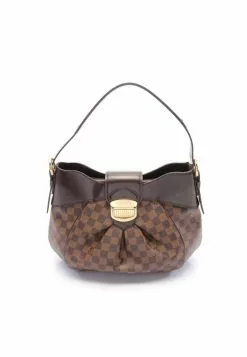 Pre-loved LOUIS VUITTON Sistina MM Black checkerboard grid Shoulder Bag PVC Genuine Leather Brown