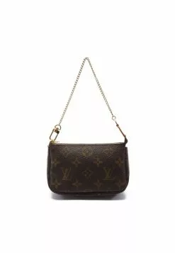 Pre-loved LOUIS VUITTON Mini Pochette Accessoires Classic Monogram Chain Handbag PVC Genuine Leather Brown