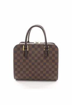 Pre-loved LOUIS VUITTON Triana Black checkerboard grid Handbag PVC Genuine Leather Brown
