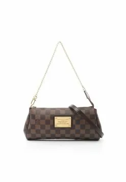 Pre-loved LOUIS VUITTON EVA Black checkerboard grid Chain Handbag PVC Genuine Leather Brown 2 Way Style