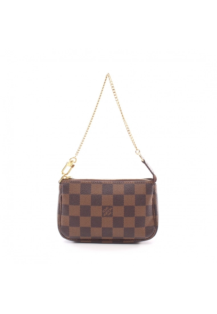 Pre-loved LOUIS VUITTON Mini Pochette Accessoires Black checkerboard grid Chain Handbag PVC Genuine Leather Brown 3 Pre-loved LOUIS VUITTON Mini Pochette Accessoires Black checkerboard grid Chain Handbag PVC Genuine Leather Brown