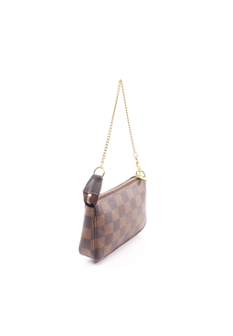Pre-loved LOUIS VUITTON Mini Pochette Accessoires Black checkerboard grid Chain Handbag PVC Genuine Leather Brown 4 Pre-loved LOUIS VUITTON Mini Pochette Accessoires Black checkerboard grid Chain Handbag PVC Genuine Leather Brown - Image 2
