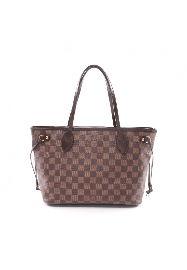 Pre-loved LOUIS VUITTON Neverfull PM Black checkerboard grid Handbag Tote Bag PVC Genuine Leather Brown 3 Pre-loved LOUIS VUITTON Neverfull PM Black checkerboard grid Handbag Tote Bag PVC Genuine Leather Brown