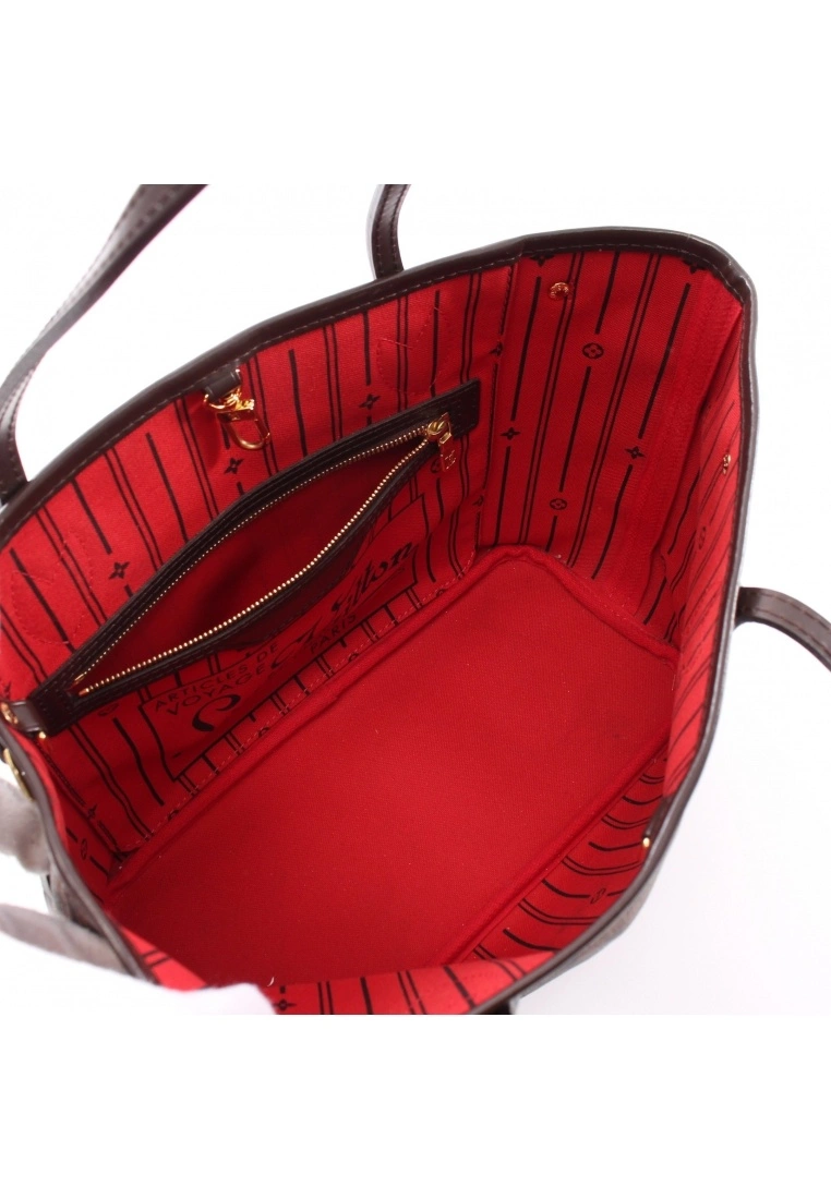 Pre-loved LOUIS VUITTON Neverfull PM Black checkerboard grid Handbag Tote Bag PVC Genuine Leather Brown 5 Pre-loved LOUIS VUITTON Neverfull PM Black checkerboard grid Handbag Tote Bag PVC Genuine Leather Brown - Image 3