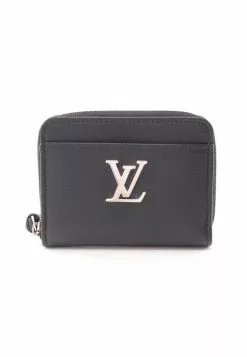 Pre-loved LOUIS VUITTON lockme Black Genuine Leather Coin Pouch Black