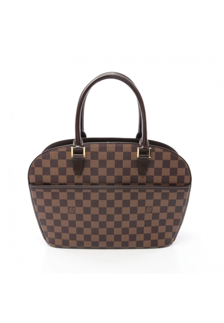 Pre-loved LOUIS VUITTON Sarria Horizontal Black checkerboard grid Handbag PVC Genuine Leather Brown 3 Pre-loved LOUIS VUITTON Sarria Horizontal Black checkerboard grid Handbag PVC Genuine Leather Brown