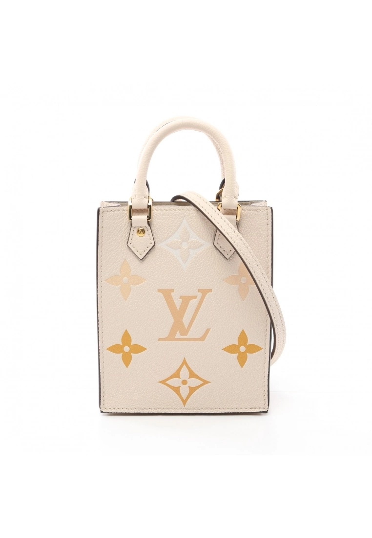 Pre-loved LOUIS VUITTON PETIT Sac plat Classic Monogram empreinte embossed Genuine Leather Handbag Beige multi 2 Way Style 3 Pre-loved LOUIS VUITTON PETIT Sac plat Classic Monogram empreinte embossed Genuine Leather Handbag Beige multi 2 Way Style